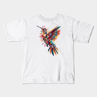 Rainbow Wings: Vibrant Hummingbird Kids T-Shirt